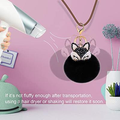 Fashion Fluffy Black Pompom Artificial Rabbit Fur Ball Keychain Crysta