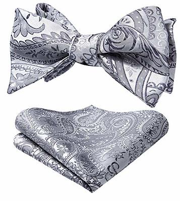 HISDERN Silver Bow Ties for Men Gray Paisley Self Tie Bow Tie and