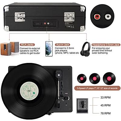  ByronStatics Record Player, Vinyl Turntable Record Player 3  Speed with Built in Stereo Speakers, Replacement Needle, Supports RCA Line  Out, AUX in, Portable Vintage Suitcase : Electronics