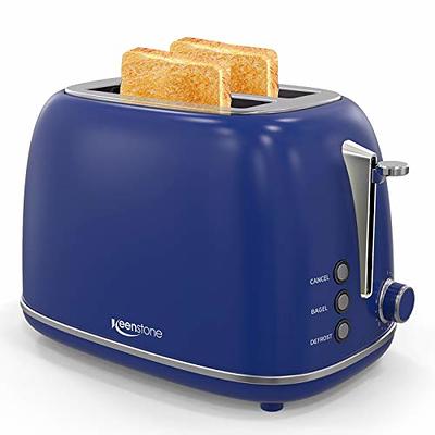 Keenstone Stainless Steel Retro Toaster 2 Slice with Bagel Function, 6 Bread Shade Settings