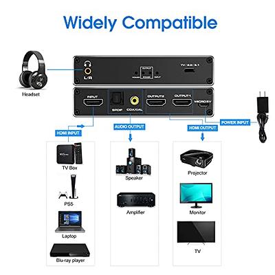 HDMI Switch HDMI Splitter 4K@60HZ, HDMI Splitter 1 in 2 Out with Audio  Extractor(HDMI Audio Output), Supports HDCP2.2 4K 3D 1080P for PS4 PS5  Blu-Ray-Player Fire Stick Xbox PC 