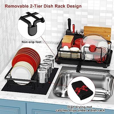 Cibert Dish Drying Rack with Drainboard, 2 Tier Dish Racks for