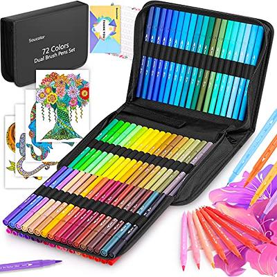 Shuttle Art Dual Tip Brush Pens Art Markers, 96 Colors Fine and Brush Dual  Tip Markers Set with Pen Holder & 1 Coloring Book for Kids Adult Artist