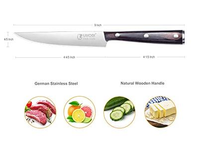 UMOGI Steak Knife Set of 6 in Gift Box - Ergonomic Grip Black Wooden  Handle, Highly Resistant & Durable German Stainless Steel, Serrated Edge 