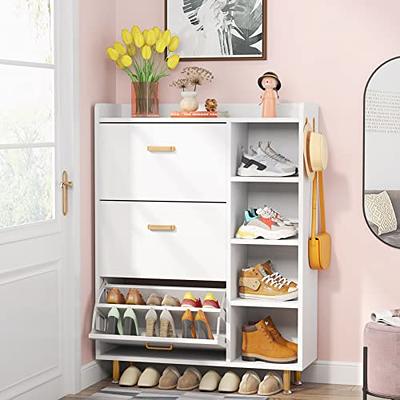 NOVAMAISON Narrow Shoe Cabinet with 2 Flip Drawers - Black Hidden