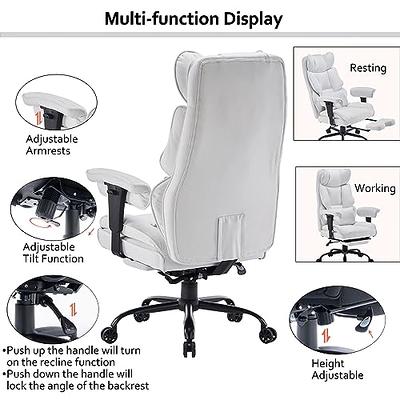 Excebet Big and Tall Office Chair 400lbs Wide Seat, Leather High Back  Executive Office Chair with Foot Rest, Ergonomic Office Chair Lumbar Support  for Lower Back Pain Relief (White) - Yahoo Shopping