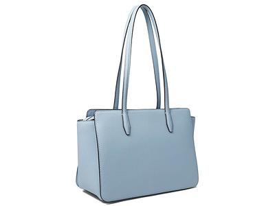 Tory Burch Robinson Pebbled Small Tote (Blue Mist) Handbags