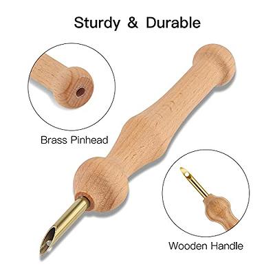 6 Piece Embroidery Punch Needle,Adjustable Wooden Handle Punch Needles Hooking Tool Kits Rug Embroidery Pens with Needle Threader for Embroidery