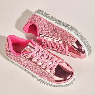 UUBARIS Women's Glitter Tennis Sneakers Neon Dressy Sparkly Sneakers  Rhinestone Bling Wedding Bridal Shoes Shiny Sequin Shoes Pink Size 8 -  Yahoo Shopping