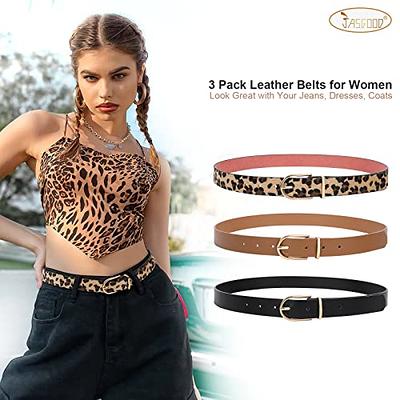 JASGOOD Women Leather Belts for Jeans Pants Fashion Dress Brown Belt for  Ladies 