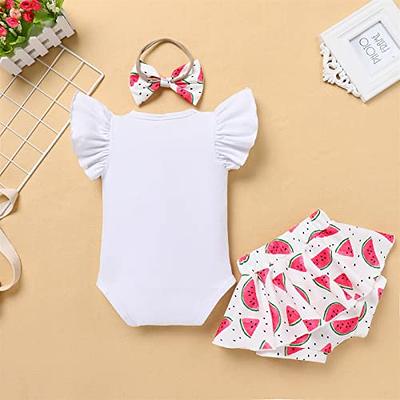 3pcs Baby Girl Clothes Infant Cotton Outfits - Avocado/sunflower Graphic  Lovely Romper + Cute Bow Shorts Dress + Headband Summer Clothing Set