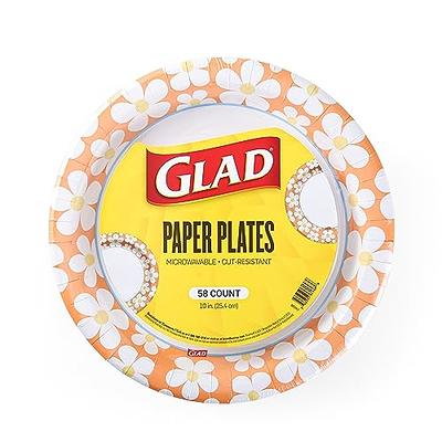 Glad Everyday Round Disposable Paper Plates with Groovy Daisy Design | Cut-Resistant, Microwavable Paper Plates for All Foods & Daily Use | 10