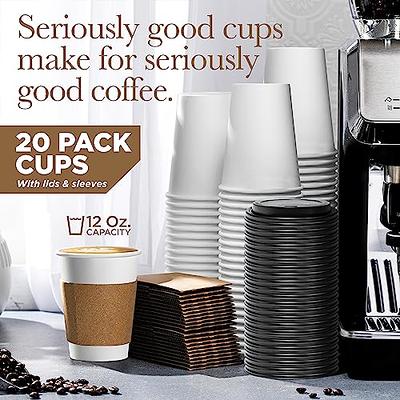 Disposable Paper Coffee Cups - Insulated - with Lids and Sleeves (50, 12 oz)