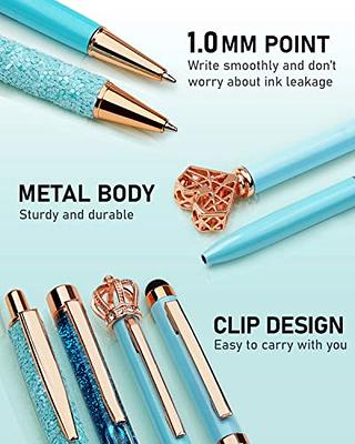 WEMATE 8PCS White Ballpoint Pens Set Metal Crystal Diamond Pen Fancy Pen  for Journaling in Black