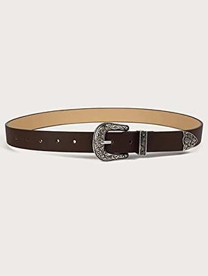 INOGIH Western-Leather-Belts-Women Vintage Waist-Belts with Hollow Out Flower Buckle