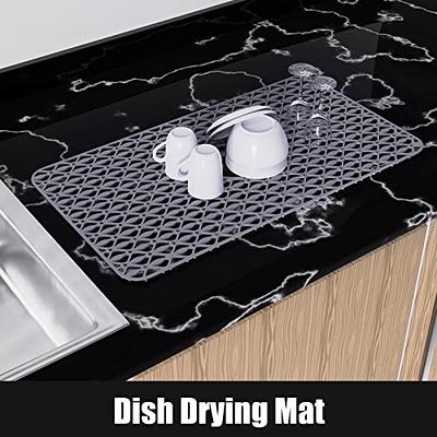 JUSTOGO Silicone Sink Mat, Rear Drain Sink Protectors for Kitchen Sink Grid Accessory, 1 Pcs Non-Slip Grey Sink Mats for Bottom of Kitc