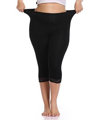 New Womens Plus Size Plain Lace Trim Soft Cropped Capri 3/4 Leggings Pants  8-26 | eBay