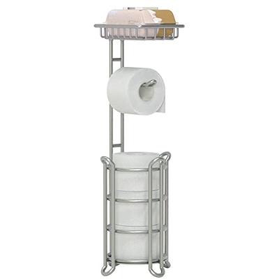 FEILERN Toilet Paper Holder Stand for Bathroom Floor Standing Toilet Roll  Dispenser Storages 4 Reserve Rolls, with Top Storage Shelf for Cell Phones