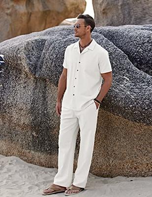 Mens White Linen-Blend Casual Shirt - Classic Fit