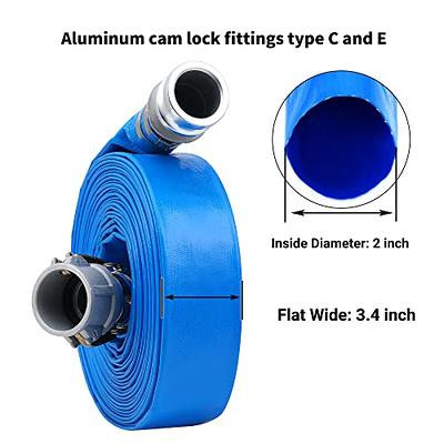 Heavy Duty Blue PVC Backwash Hose with Camlock 90 PSI, Various Sizes