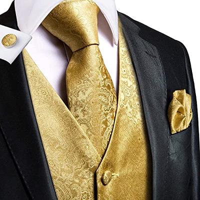 Hi-Tie Gold Vest Bowtie Set for Men Silk Paisley Suit Waistcoat