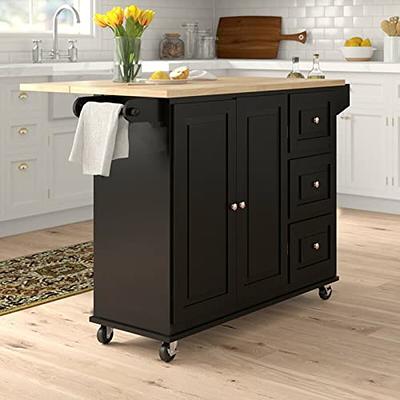 PHI VILLA Rolling Kitchen Island with Storage - Portable Kitchen Island  with Drop Leaf, Black Kitchen Carts on Wheels - Yahoo Shopping