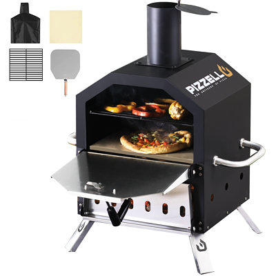 Steel Freestanding Wood-Fired Pizza Oven with Two Cooking Areain