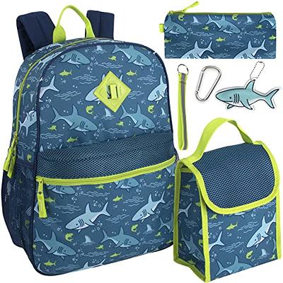 Personalized Shark Backpack with bonus lunch bag, pencil case, water  bottle, keychain, and carabiner clip