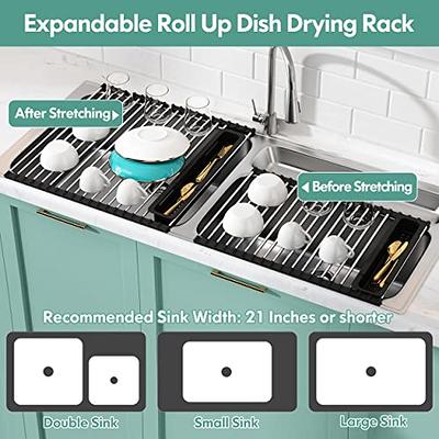 Small Dish Drying Rack Expandable Dish Rack Compact Dish Drainer Stainless  Steel Drying Rack Kitchen Counter Small Sink Drainer for Sink or Kitchen