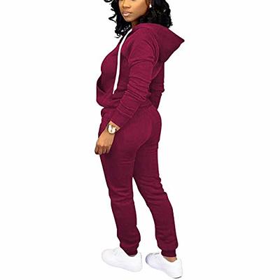Nimsruc Two Piece Outfits For Women Jogging Suits Casual Tracksuit Long  Sleeve Sweatsuit Pants Sets Wine Red L - Yahoo Shopping