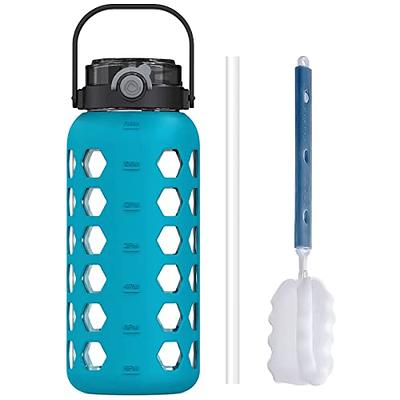 Glass Water Bottle with Plastic Flip Cap and Silicone Sleeve (22