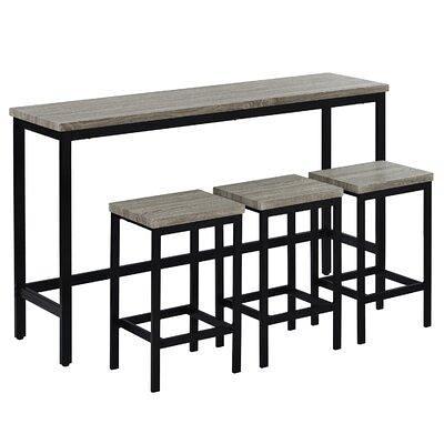 Latitude Run Counter Height Extra Long Dining Table Set W 3 Stools Pub Kitchen Set Side Table W Footrest Wood Steel Metal In Brown Gray Black Yahoo Shopping