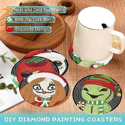  Finphoon Christmas Diamond Painting Coasters, 6 Pcs Santa  Claus Diamond Art Coasters Kits