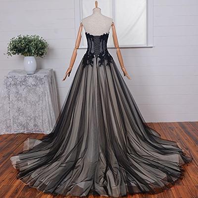 Black Gothic 3D Beaded Floral Lace Applique Tulle Dress