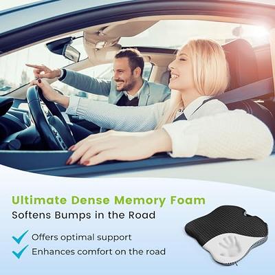 Car Seat Cushion for Driving - Comfort Memory Foam for Car Driver Seat- Back  Support & Pain Relief - Car Travel Accessories for Long Trips (Black) 