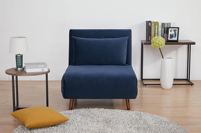 A&D Home Boston Velvet Convertible Chair, Blue 