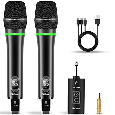 JYX Wireless Microphone, Dual UHF Metal Rechargeable Handheld Dynamic  Cordless Mic, Karaoke Microphone with Receiver, 6.35mm (1/4) Output, 3.5mm