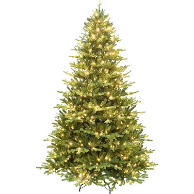 Angeles Home 8 ft. White Pre-Lit Hinged Artificial Christmas Tree with Remote Control Lights