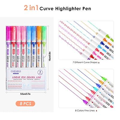  AECHY 8PCS Colored Curve Highlighter Pen Set for Note Taking,  Dual Tip Pens with 5 Different Shapes & 8 Colors Fine Lines, for Kids  Journaling Supplies : Office Products