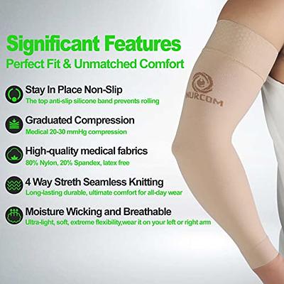 MGANG Lymphedema Compression Arm Sleeve for Women Men, Opaque, 20-30 mmHg  Compression Full Arm Support with Silicone Band, Relieve Swelling, Edema