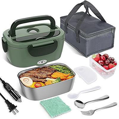 TRAVELISIMO Electric Lunch Box for Adults 80W, Fast Portable Heated Lunch Box Food Warmer 12/24/110V, Leakproof, SS Container, Heating for Car Truck