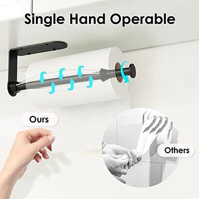 Paper Towel Holder Under Cabinet, Single Hand Operable Wall Mount with  Damping Effect, Self-Adhesive or Drilled for Kitchen Bathroom, Black