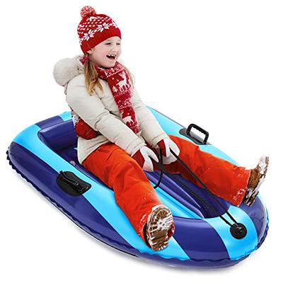 Tree Nest Foldable Snow Sled Portable Ice Fishing Kicksled Wooden Kick Steering Slider w/Solid Wood Seat & Handle Snow Sledge w/Metal Sliding Rail