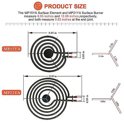 MP15YA 6 Electric Range Burner Element & 8 MP21YA Electric Stove Burner  Replacement for Hard-wick & Ken-more & May-tag & Nor-ge & Whirlpool Electric  Range Stove Fit MP22YA Range Stove Burner 