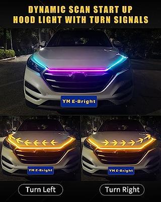 YM E-Bright Car Led Lights Exterior RGB Hood Light Strip Waterproof  Multicolor Dynamic Scan Start Up Hoodbeam Kit DRL Daytime Running Lights  for