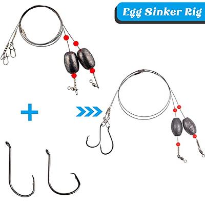 Fishing Egg Sinker Weight Rigs, Stainless Steel Fishing Wire Leaders with Sinkers  Fish Swivels and Snaps Flounder Rig Saltwater for Bottom Fishing 8PCS 1OZ