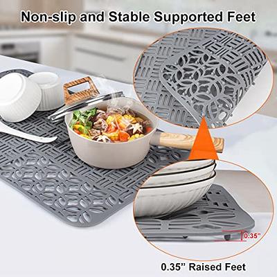 Silicone Sink Mat, Kitchen Sink Protector Folding Heat Resistant Non-slip  For Bottom Of Farmhouse Stainless Steel Porcelain Sink, 13.5 X 13.5''  (grey)