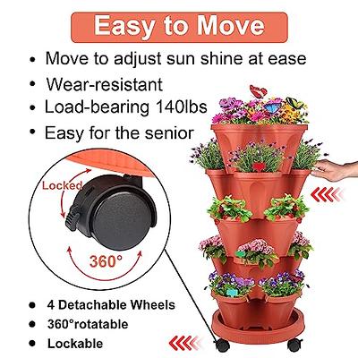 Stackable Planter with Removable Wheels and Tools, Tower Garden Planters,  Indoor Outdoor Gardening Pots - 3 Tier Vertical Garden Planter - 2 Set