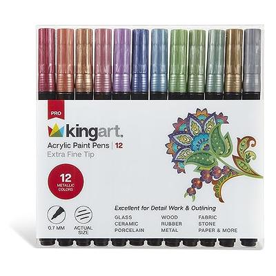KINGART 453-12B PRO Glitter 12 Ct. Extra Fine Paint Pens, 0.7mm Tip, 12  Acrylic Paint Colors, Low-Odor Water-Based Quick Dry Markers for Rock,  Wood, Metal, Plastic, Glass, Canvas, Ceramic & More 