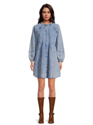Time and Tru Women's Tiered Plaid Shirtdress with Puff Sleeves, Sizes  XS-XXXL
